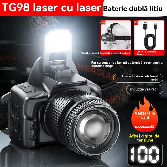 🔥💡【Reducere 50%】Lanternă frontală puternică cu senzor, potrivită pentru plimbări nocturne în aer liber, aventuri și pescuit nocturn