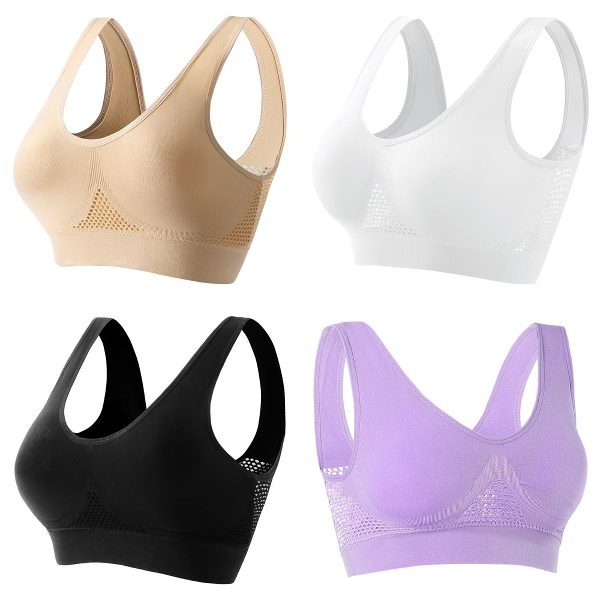 🎉🌈【Pachet de 4】Sutien nou, moale și confortabil, mărime mare, respirabil și răcoros ✨❤️【40-120KG】