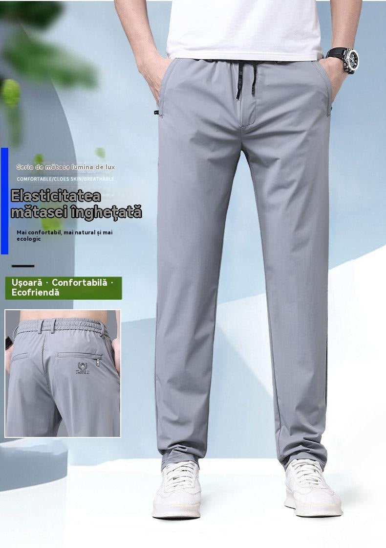 【40-115kg】🔥【M-5XL】Pantaloni casual elastici pentru bărbați, din mătase glacială, la modă, vara 2025
