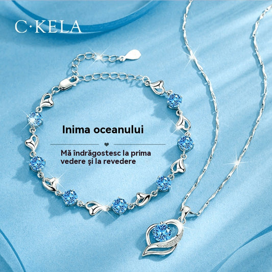 ✨✨【Cumpără unul, primești unul gratuit】💎💎 Set brățară și colier din argint 925 cu design inimă oceanică