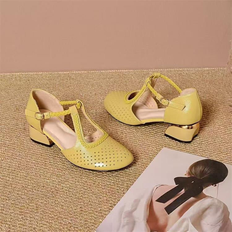 🔥【Ofertă specială de vară】🔥【35-40】✨ Sandale de vară cu toc gros, din piele moale, cu scobituri, respirabile, stil nou