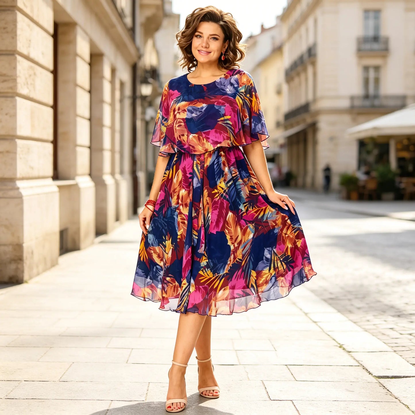 【S-5XL】Vestido de malla estampado: corte ajustado, favorecedor y fácil de combinar.