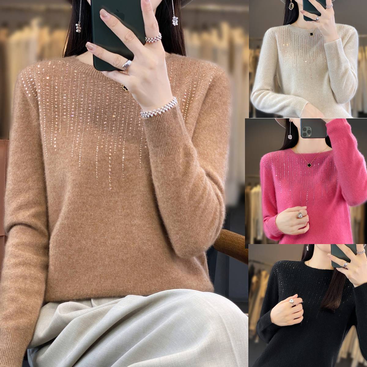 🔥🍁【Jesenski novi】【S-2XL】✨🌷Visokokvalitetni, moderan i elegantan ženski baršunasti kardigan s okruglim izrezom i nakitom