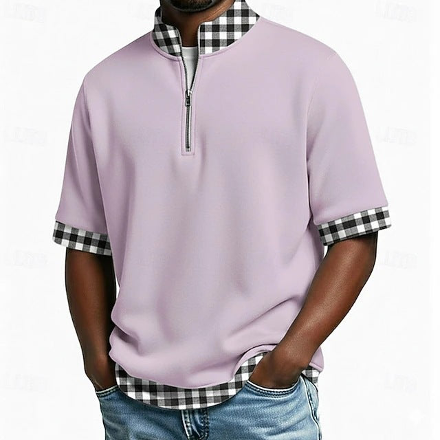 đ„đăS-3XLăPolo de manga corta para hombre, algodĂłn puro â Cuello con media cremallera, diseño de capasâš