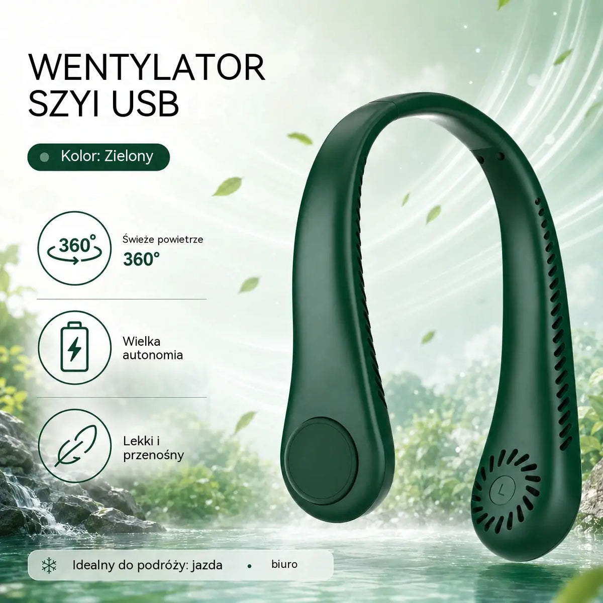 💨 Nawiewowy wentylator na szyję – ultra-cichy, przenośny i z obrotem o 360° – idealny na lato 🌞