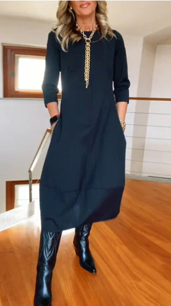 🔥🌷【Novinka 2026】【S-5XL】✨🙌Elegantní, jednobarevné šaty s dlouhým rukávem, pohodlné a praktické, vhodné pro každodenní nošení.