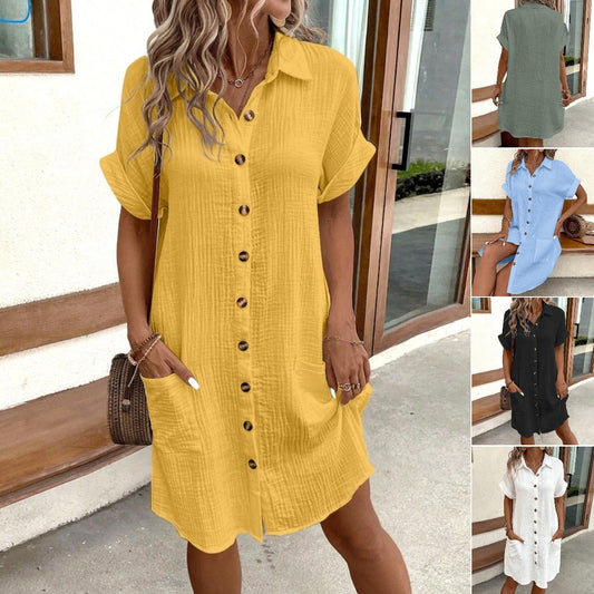 🎉🌈【Liquidación de verano🔥】【S-5XL】Vestido de manga corta de algodón y lino de moda de verano, ligero y transpirable