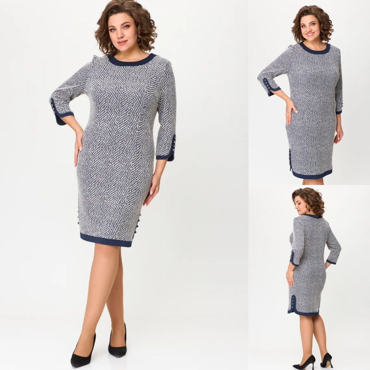 🔥🌈【S-5XL】✨⛄2025 Nové elegantní stříbrné retro šaty vysoké kvality s úzkým střihem, ideální na podzim a zimu