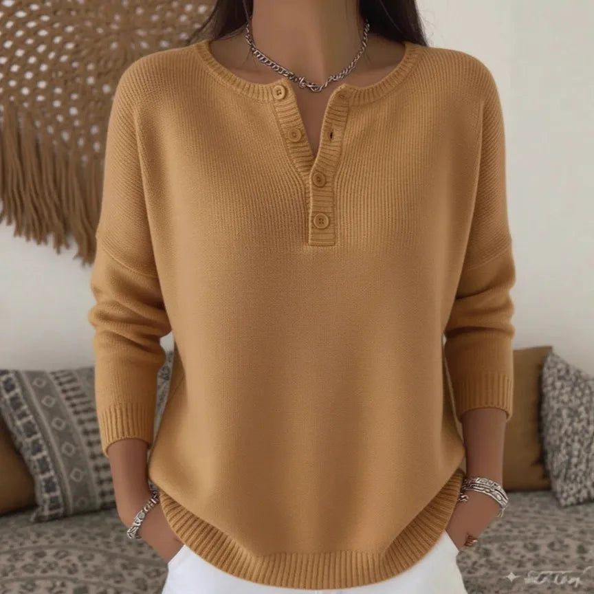 🌷💃【Nowość, gorąca sprzedaż】【S-2XL】Damski sweter w jednolitym kolorze z dekoltem w serek, luźny i swobodny styl