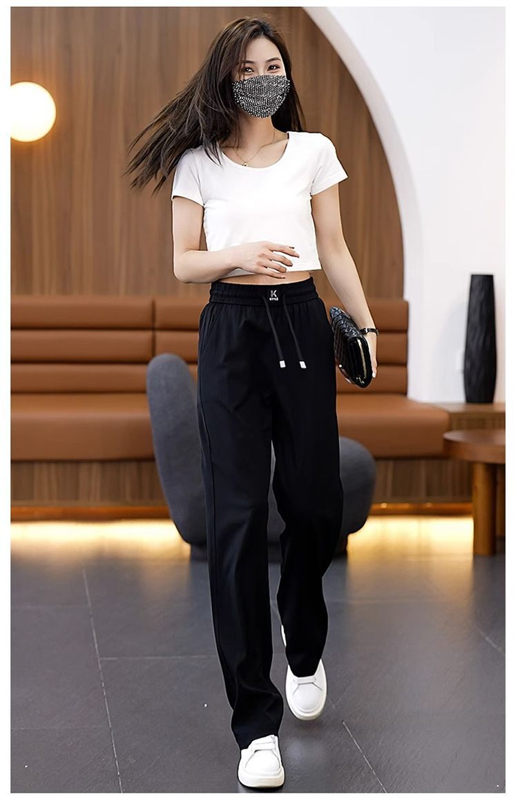 🍃🌈【S-3XL】Swobodne spodnie z wysokim stanem z jedwabiu lodowego - wygodne i modne, idealne na lato