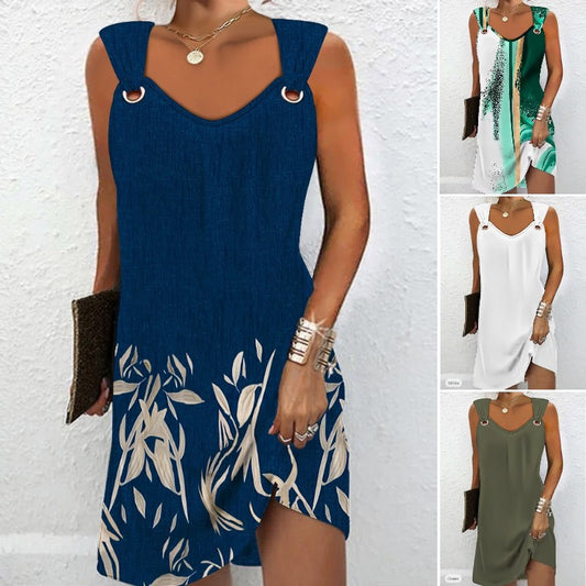🔥✨【Ograničena količina】Nova modna ležerna haljina bez rukava s V-izrezom i metalnim gumbima za proljeće i ljeto 2025.