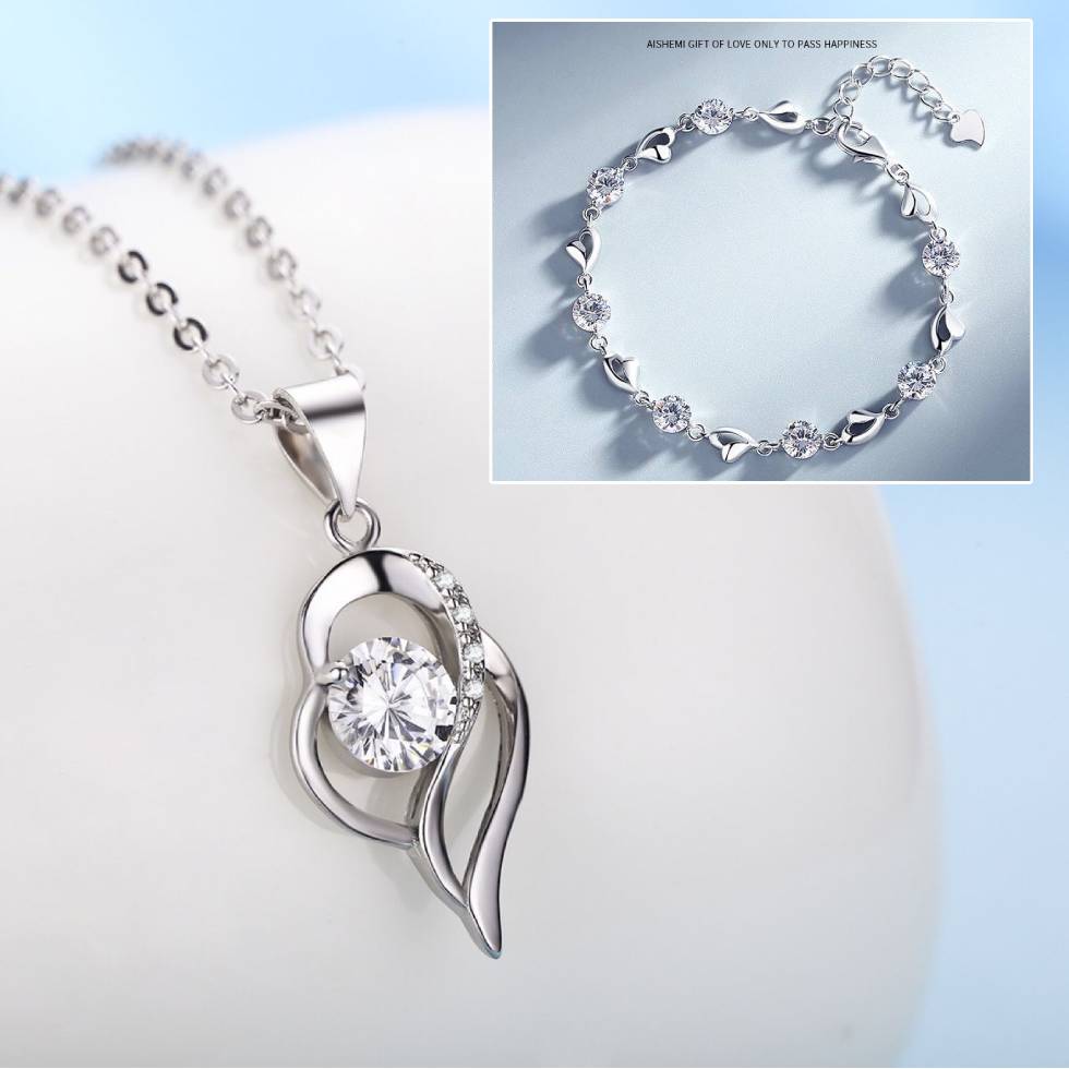 ✨✨【Cumpără unul, primești unul gratuit】💎💎 Set brățară și colier din argint 925 cu design inimă oceanică