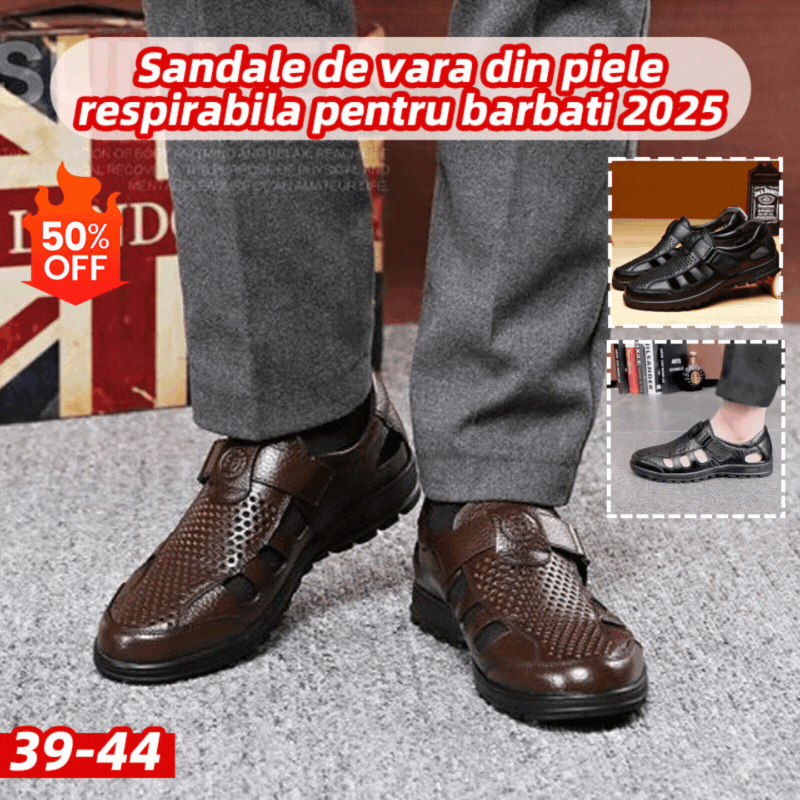 🌴👞【39-44】Sandale ușoare, casual, din piele naturală, respirabile, pentru bărbați, vara 2025, noi