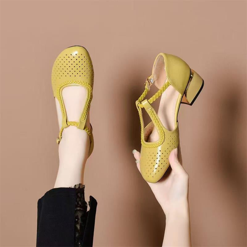 🔥【Ofertă specială de vară】🔥【35-40】✨ Sandale de vară cu toc gros, din piele moale, cu scobituri, respirabile, stil nou