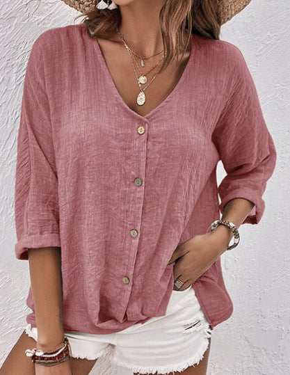 🔥 🌿【Lichidare de vară🔥】【S-5XL】Tricouri elegante și casual cu decolteu în V pentru femei, offer specială limitată în timp