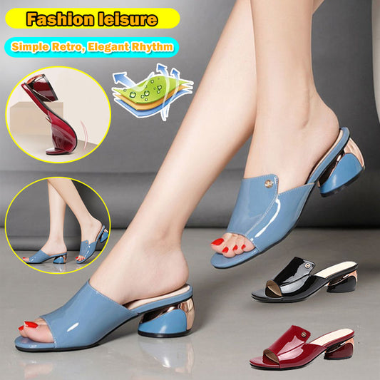 🔥💕【35-40】🌷✨Nowe letnie eleganckie damskie klapki na koturnie ze skóry lakierowanej