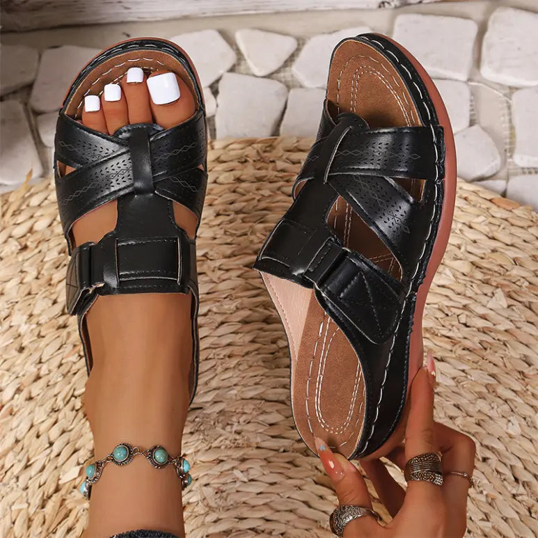 Colección de verano 2026 Pantuflas de piel auténtica con soporte plantar ¡Ultra cómodas y ajustables!