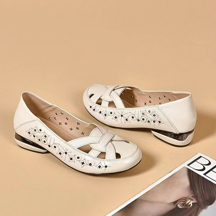 ✨🔥【35-40】Sandale de damă la modă, vara 2025, cu vârf rotund, din piele naturală, cu toc jos