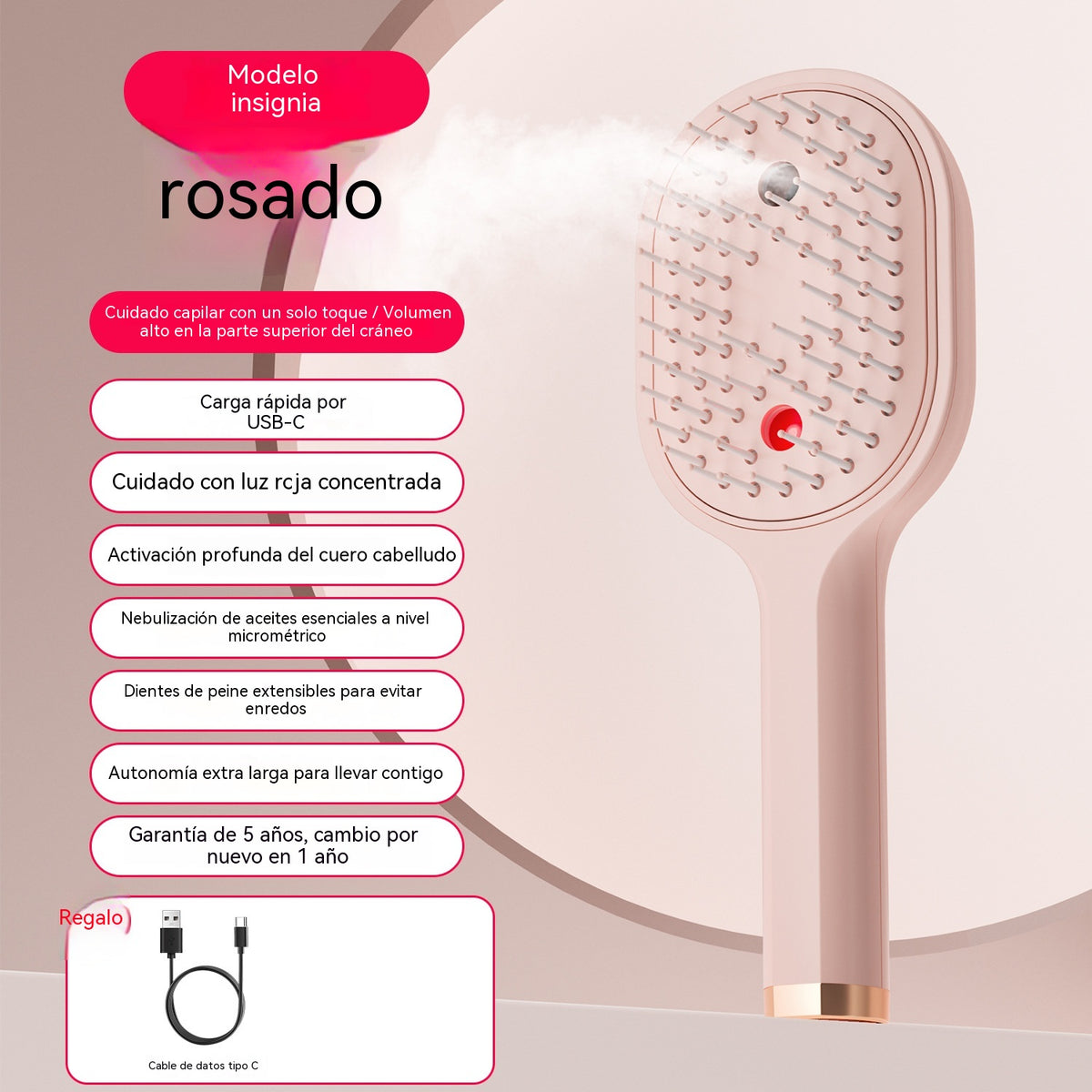 💖💨Un peine con función de pulverización de un solo botón para evitar eficazmente que el cabello se enrede.