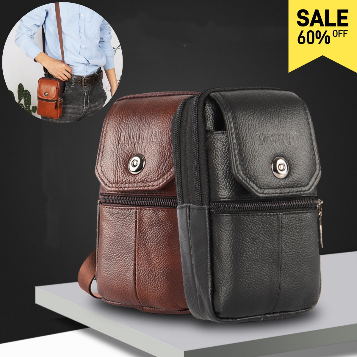 💥🔥 Újdonság ajánló|Férfi többfunkciós, hordozható telefontáska|3 az 1-ben: vállon, keresztben vagy övön hordható – tökéletes mindennapi használatra!