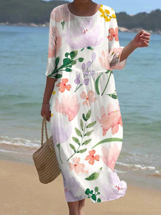 💞💖【S-5XL】Rochie lungă și lejeră, la modă, vara 2025——Decolteu rotund, imprimeu, stil la modă și casual! 💖✨