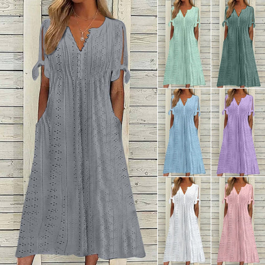 🔥👗【Vânzare pe timp limitat】【S-5XL】✨Rochie nouă, simplă și frumoasă, de culoare solidă 2025