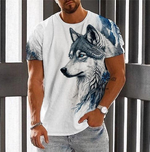💥👕【2XS-6XL】🌹🏆Nuevo producto de verano 2026: camiseta de manga corta para hombre con estampado de lobo - Algodón agradable para la piel, suave y transpirable