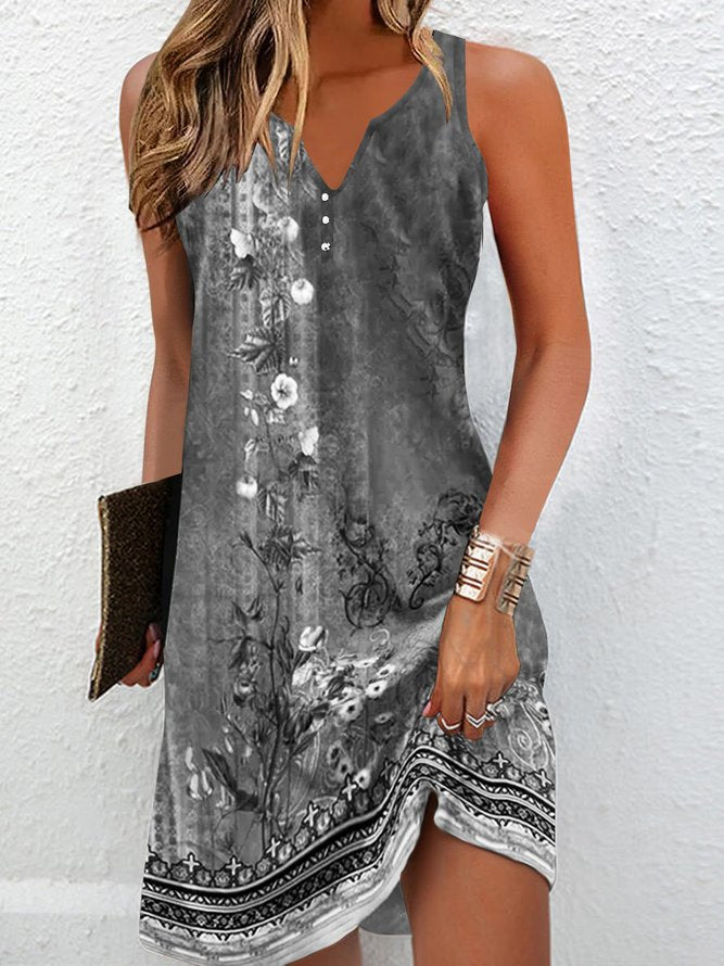 🔥👗【Lichidare de vară✨】Rochie de vară fără mâneci, cu imprimeu, casual, la modă