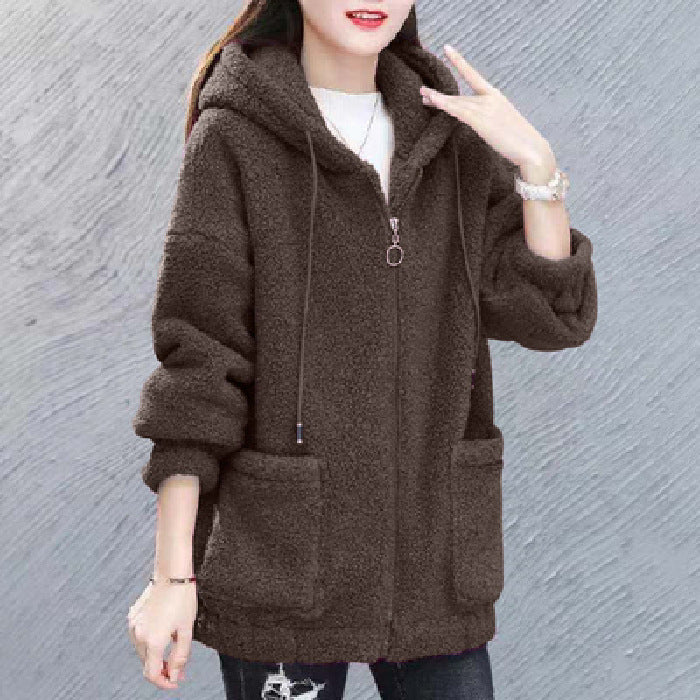 🔥✨【M-4XL】Ново зимно модно дамско яке с качулка от плюш и вълна за 2025 г.