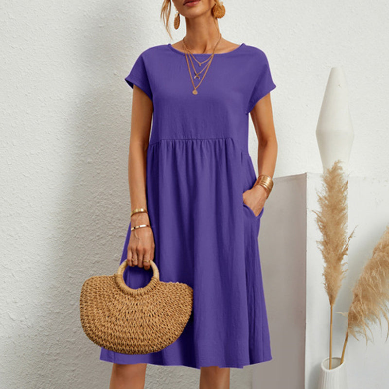 ✨🌼【S-5XL】Vestido de algodón y lino para mujer, sencillo, holgado y casual, de moda de verano