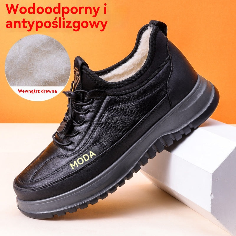 ✨⛄【50% zniżki🔥】Męskie zimowe trampki z prawdziwej skóry i aksamitu, wodoodporne, z miękką podeszwą