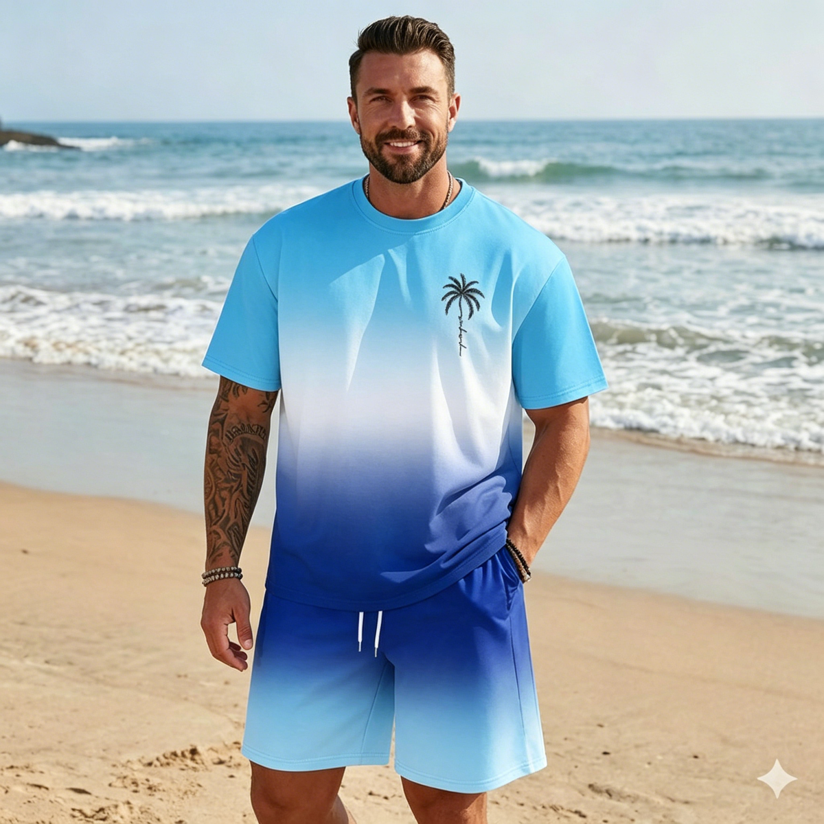 😎🌴【S-5XL】Nuevo traje de verano para hombre, camiseta estampada y pantalones cortos, corte holgado e informal.