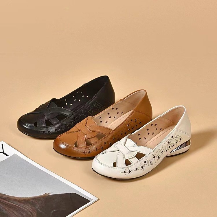 ✨🔥【35-40】Sandale de damă la modă, vara 2025, cu vârf rotund, din piele naturală, cu toc jos 