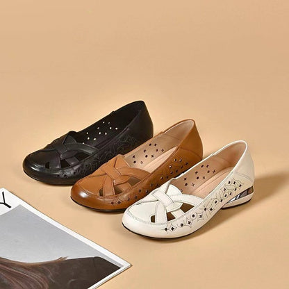✨🔥【35-40】Sandale de damă la modă, vara 2025, cu vârf rotund, din piele naturală, cu toc jos