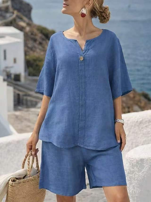 🌿🌸 【50% de descuento✨】Conjunto de lino de verano: cómodo, elegante y versátil, adecuado para todas las ocasiones.