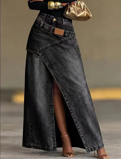 🙌💕【S-3XL】Falda midi vaquera para mujer, diseño de cintura multicapa, elegante y con estilo.