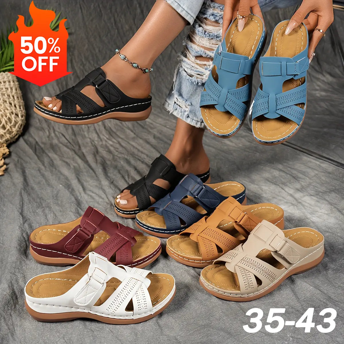 💥【Tallas 35-43】Sandalias de cuero genuino de alta calidad, diseño de suela gruesa, ✅️suaves y antideslizantes, ✅️elegantes y versátiles