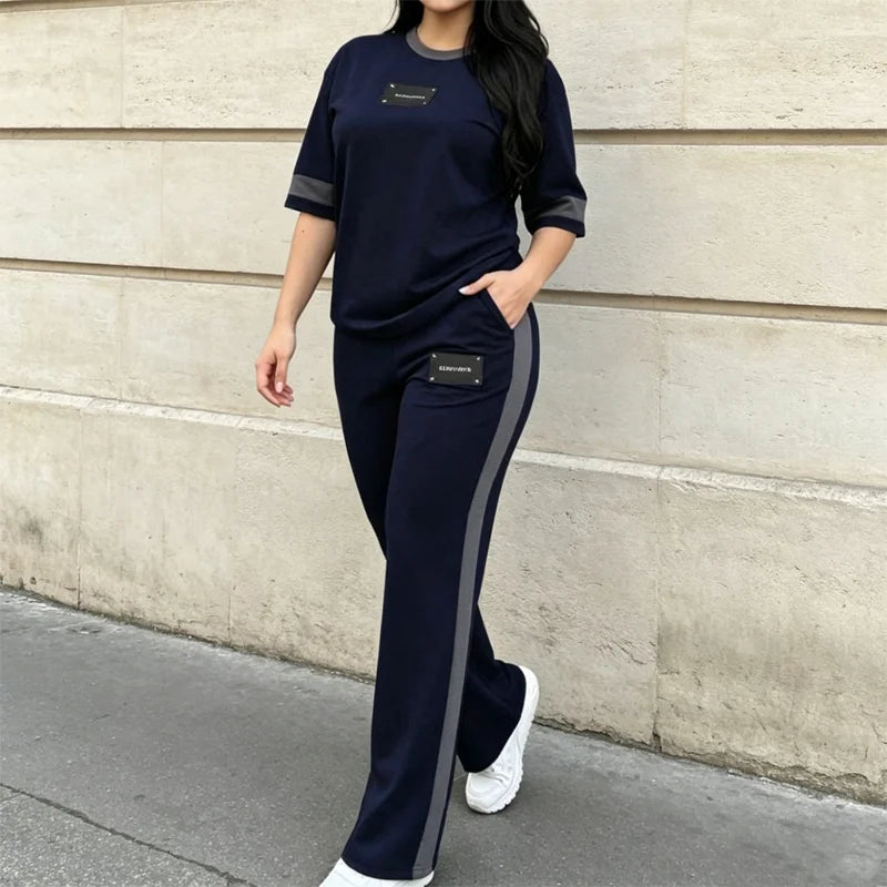 🔥✨Conjunto deportivo de verano: una camiseta informal de rayas combinada con pantalones deportivos largos, confeccionados con un tejido transpirable y fresco de alta calidad.