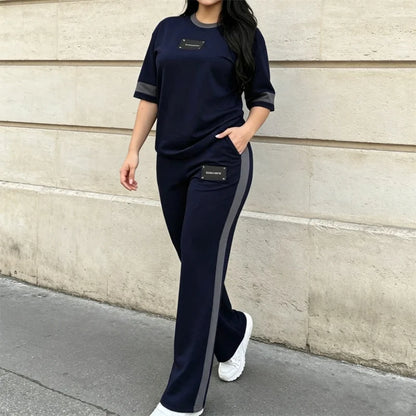 🔥✨Conjunto deportivo de verano: una camiseta informal de rayas combinada con pantalones deportivos largos, confeccionados con un tejido transpirable y fresco de alta calidad.