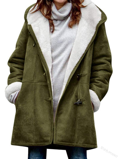 🔥⛄【Omejen 50% popust】✨【S-5XL】Nova modna topla ženska jakna s kapuco in podlogo iz semiša in flisa