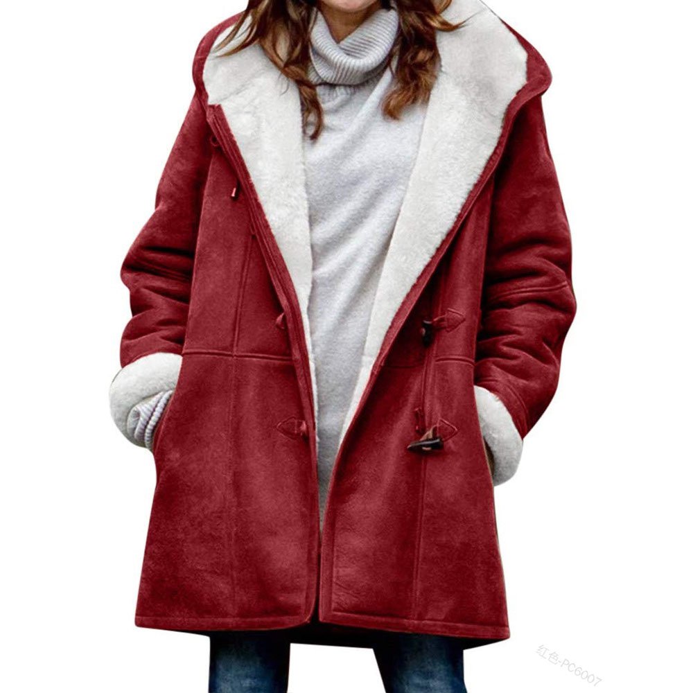 🔥⛄【Omejen 50% popust】✨【S-5XL】Nova modna topla ženska jakna s kapuco in podlogo iz semiša in flisa