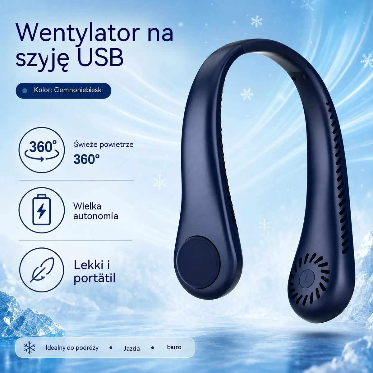 💨 Nawiewowy wentylator na szyję – ultra-cichy, przenośny i z obrotem o 360° – idealny na lato 🌞