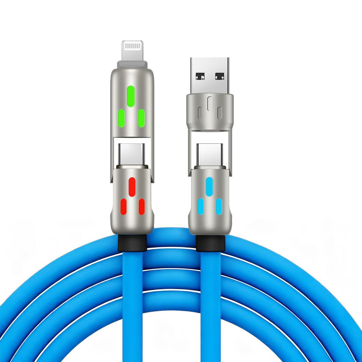 🔥 (2 metre dlhý) 4-v-1 PD 240W kábel – USB-C, Lightning a USB-A rýchle nabíjanie, hliník a silikón, synchronizácia dát ⚡📱