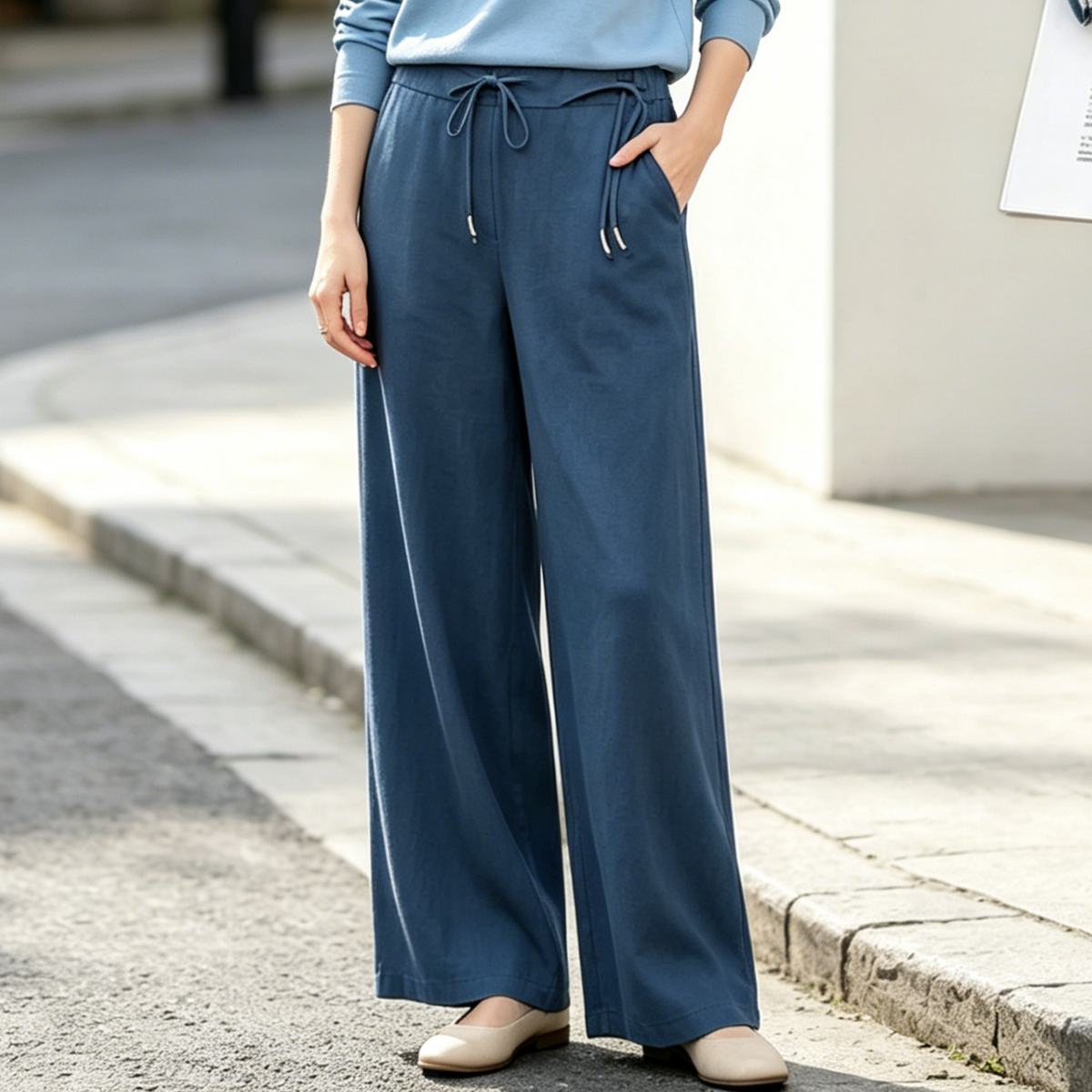 🔥✨【M-3XL】Nuevos pantalones casuales de pierna ancha de talle alto para mujer, ideales para el verano: ligeros y transpirables.