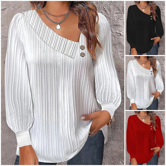 🎉🌈【Sleva 50 %🔥】【S-2XL】Nové podzimní módní a elegantní dámské jednobarevné tričko s dlouhým rukávem