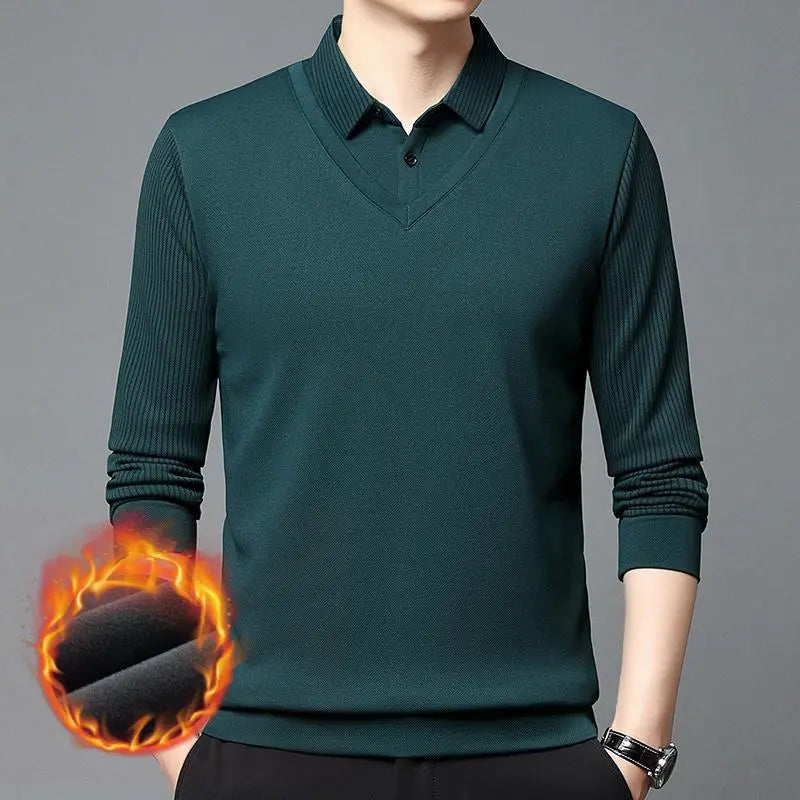 【50% popust】【M-4XL】Nova jesensko/zimska moška dvodelna poslovna srajca s flis podlogo in debelo imitacijo flisa