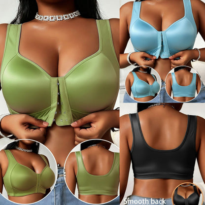 😍👙【Пакет от 3 броя】【40-100 кг】Дамски сутиен без банели push-up за големи размери с предно закопчаване и противоувисване