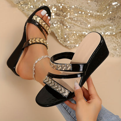 🔥✨【Ograničena količina】【36-42】✨🌈Nove modne, prekrasne sjajne ženske papuče s kristalima, elegantne i šarmantne