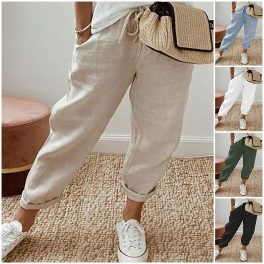 🌿🌈【S-3XL】Pantaloni noi de vară pentru femei, confortabili și respirabili, din bumbac și in, disponibili în mai multe culori. 