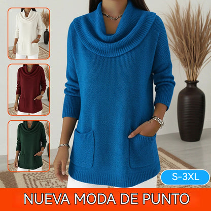 🔥✨【Специална цена】 Нов дамски едноцветен пуловер с джобове, идеален за есен и зима